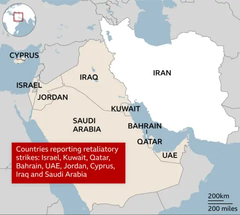 A regional map highlighting Iran in white with its name in black. 