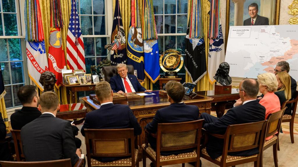 Donald Trump discussing Iran conflict and oil infrastructure threats