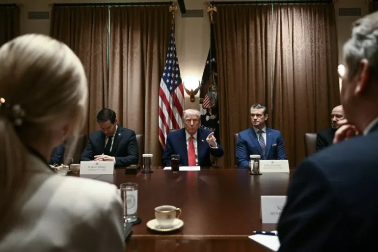 President Donald Trump speaks about oil prices during discussion with Treasury officials