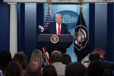 Donald Trump speaking about Iran ceasefire proposal and Hormuz Strait deadline