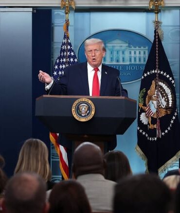 Donald Trump speaking about Iran ceasefire proposal and Hormuz Strait deadline